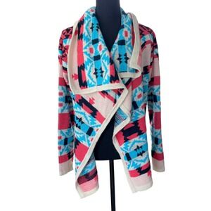 Moon Aztec Knit Open Front Cardigan Womens S Multicolor Southwest Boho Festival